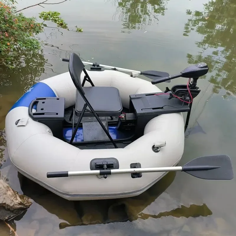 Superior 2-Minute Foldable Inflatable Fishing Boat with Electric Motor Port 250kg Capacity Solo Pontoon Raft High-End