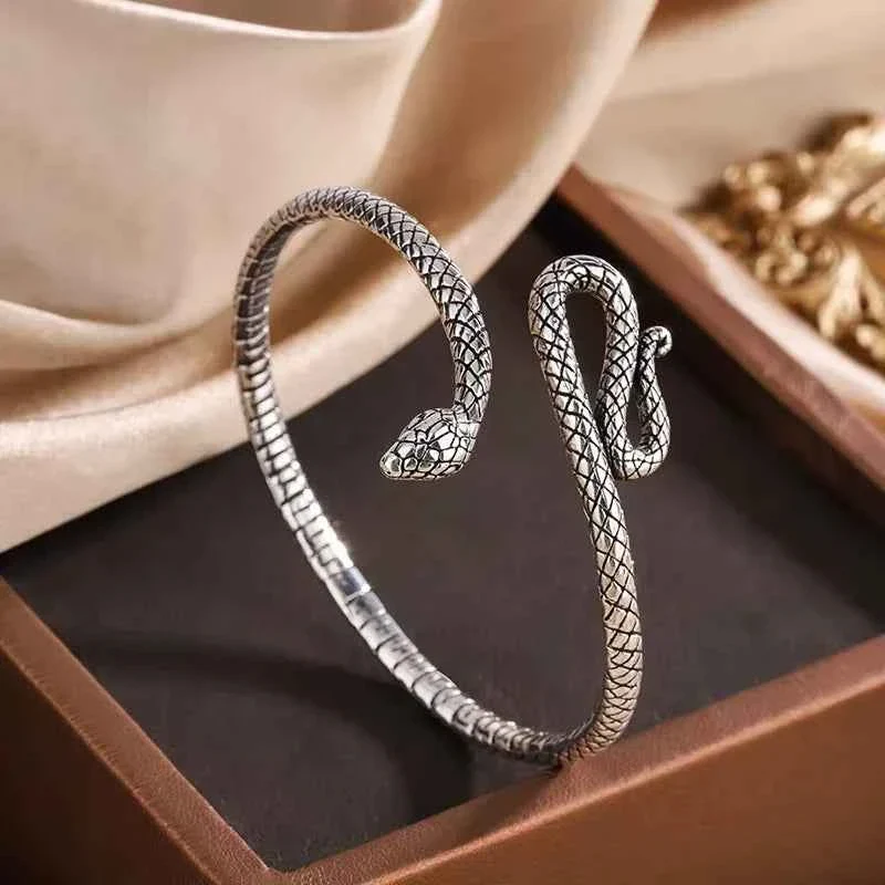 High-Grade Silver-Tone Snake Cuff Bracelet – Textured Open Bangle Bracelet Next-Generation