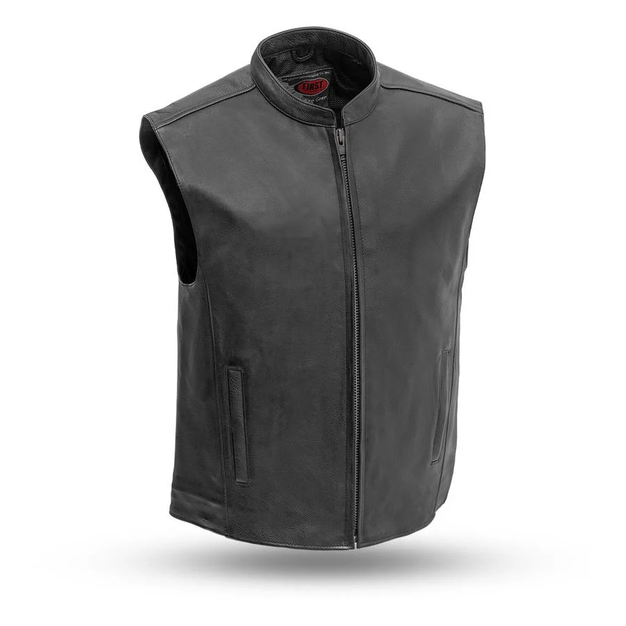 Responsible First Manufacturing FIM656CSL Men’s The Club House Black Motorcycle Leather Vest Original Design