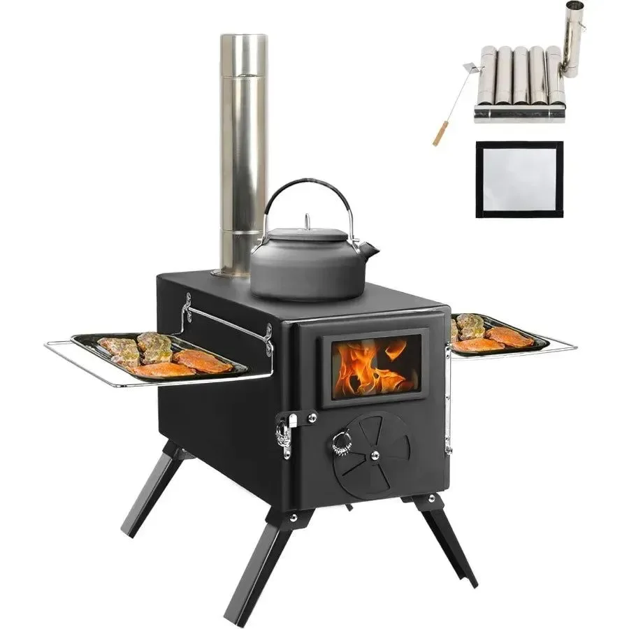 Convenient Portable Wood Burning Stove for Camping with Chimney Pipe – Outdoor Heating Cooking Solution High-End