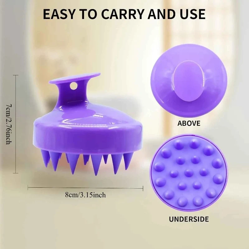 Crafted Purple Scalp Massage Shampoo Brush with Handle Round Bristles Secure
