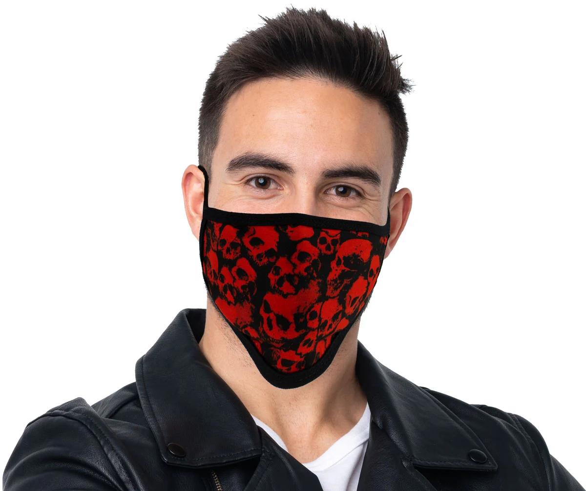 Fine Milwaukee Leather MP7928FM ‘Red Skulls’ 100 Cotton Protective Face Mask with Optional Filter Pocket Casual