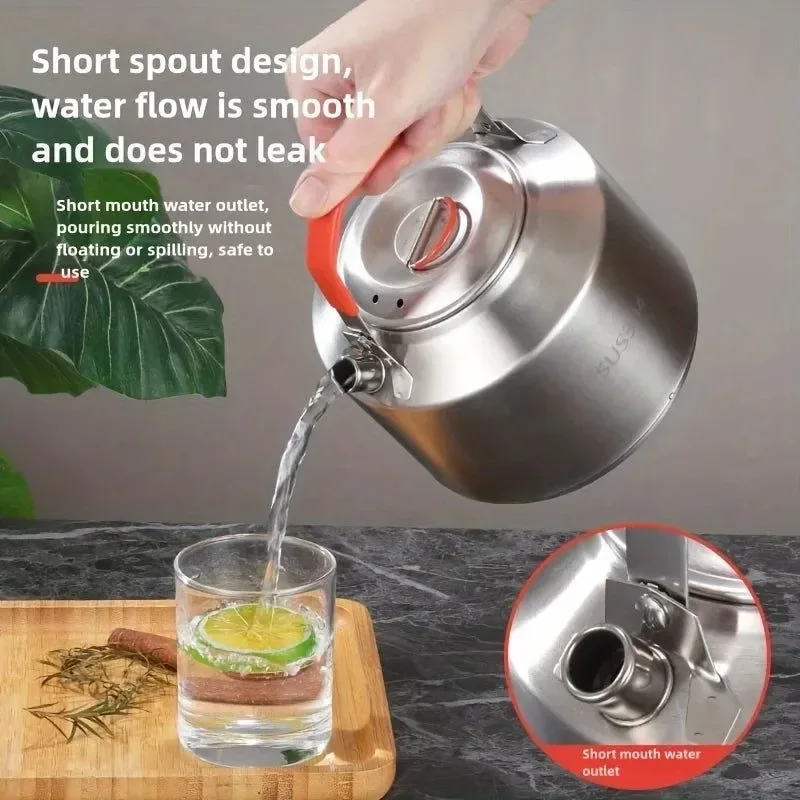 Premium Material 304 Stainless Steel Camping Kettle 2L Portable Outdoor Tea Pot for Hiking Picnics Secure