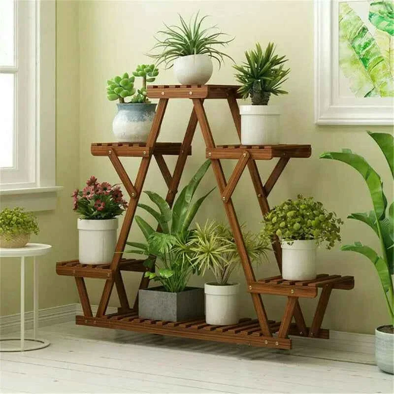 World-Class Multi-Tier Folding Plant Stand – Brown Slatted Flower Pot Display Rack Next-Generation