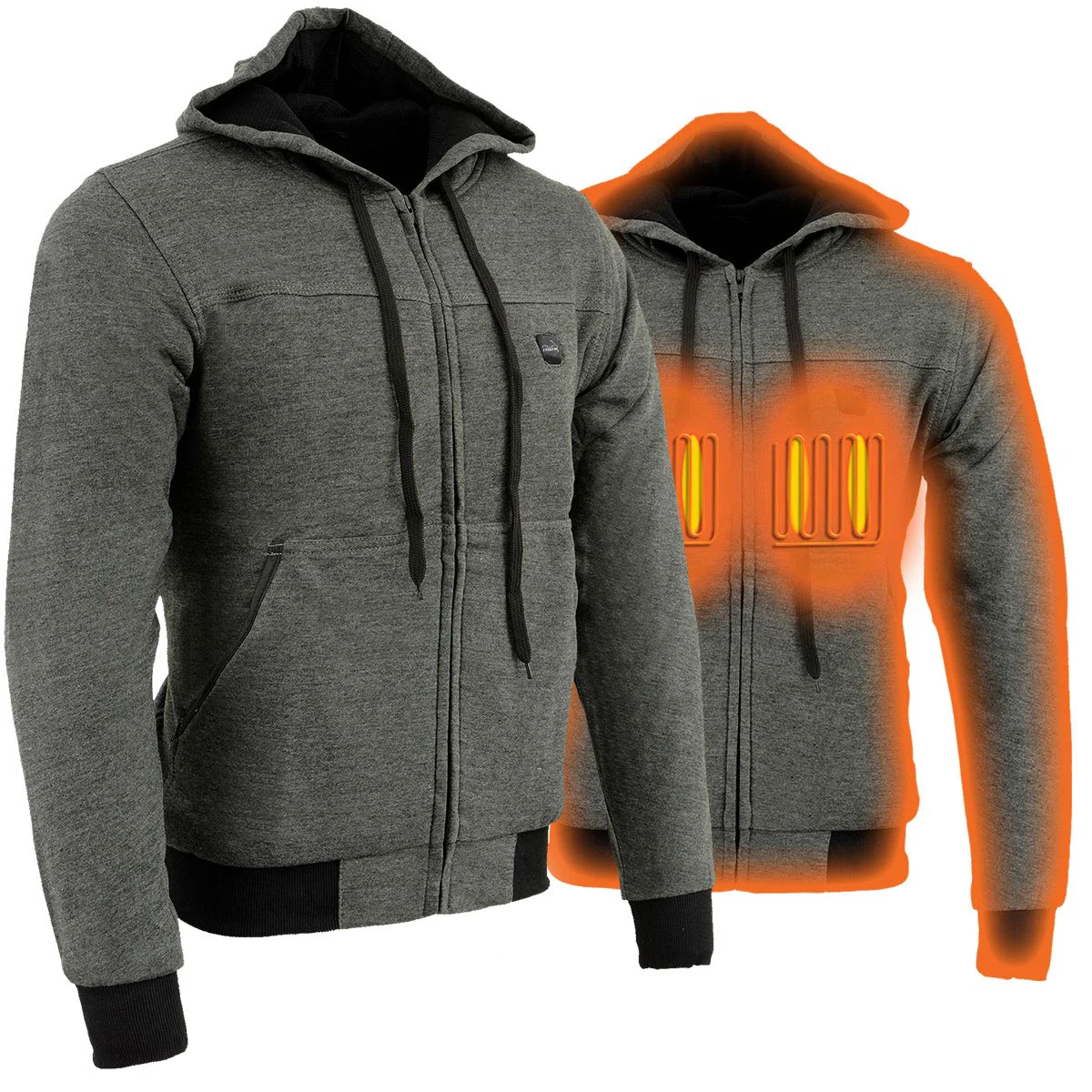 Fine Crafted The Bikers Zone BZ2813 Men’s Grey Grey Heated Hoodie with 12V Battery Included Flexible