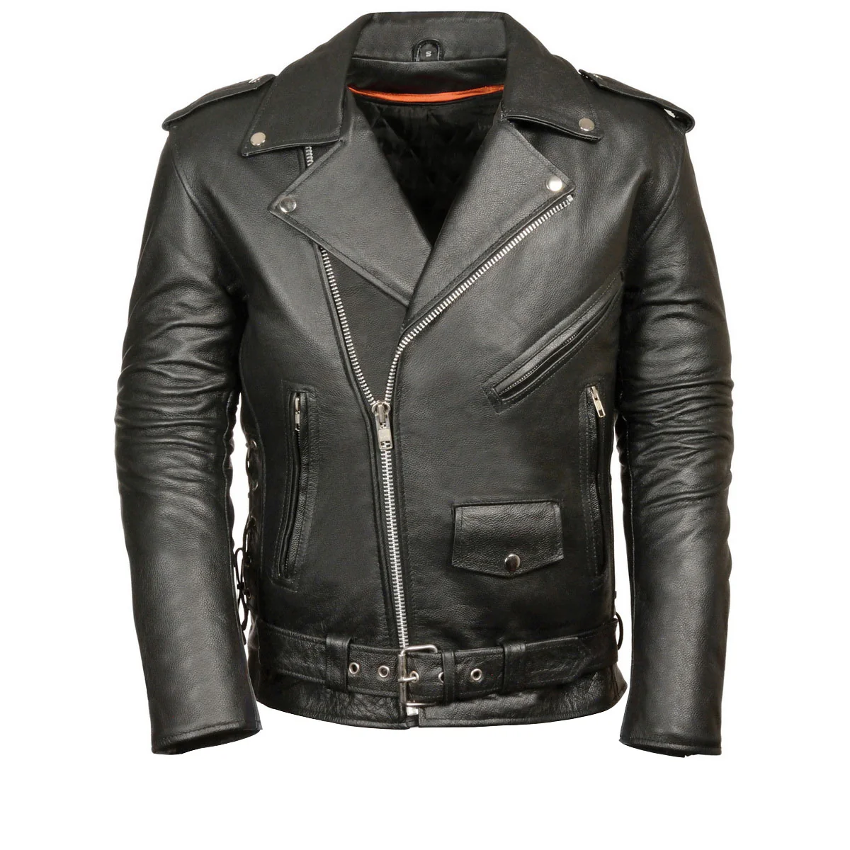 Original Men s Premium Buffalo Leather Motorcycle Jacket with and Adjustable Side Laces BZ1511 Classic