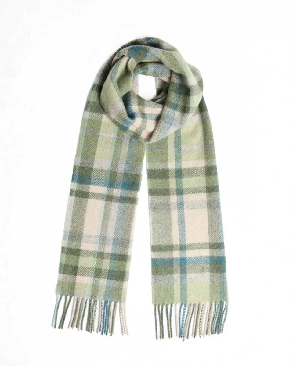Outstanding Foxford Green Cream Tartan Lambswool Scarf Healthy