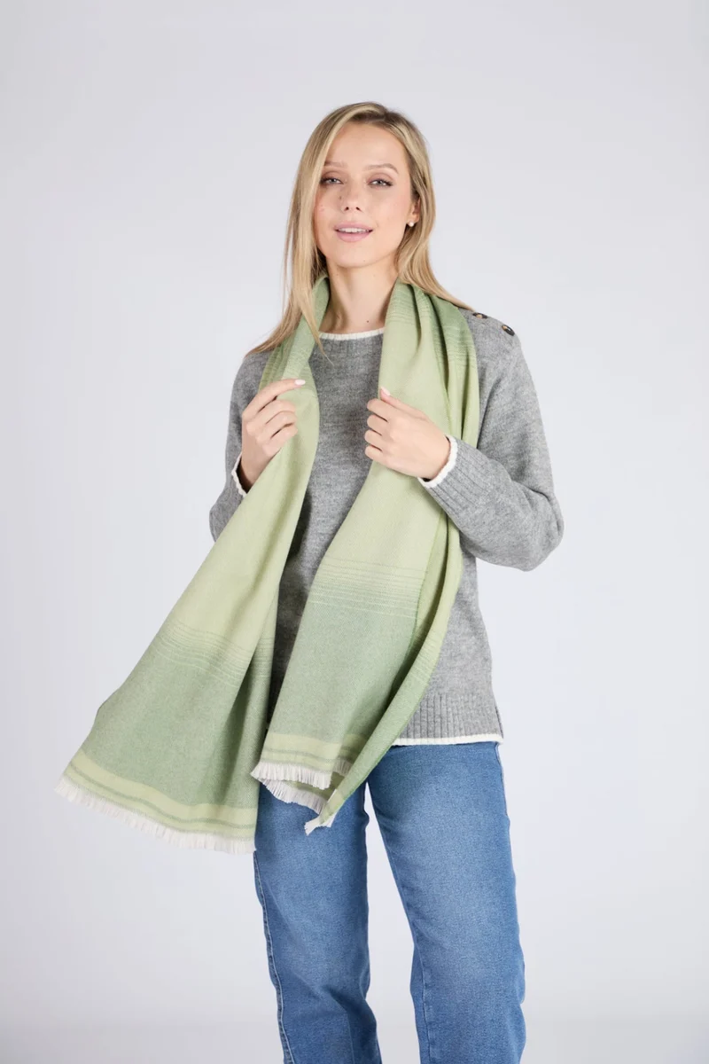 Proven Foxford Blanket Edge Green Extra-Fine Merino Scarf Optimized