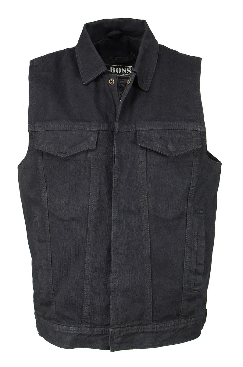 Trusted M Boss Motorcycle Apparel BOS13004 Men’s Black Denim Motorcycle Side Lace Vest with Shirt Style Collar High-Grade