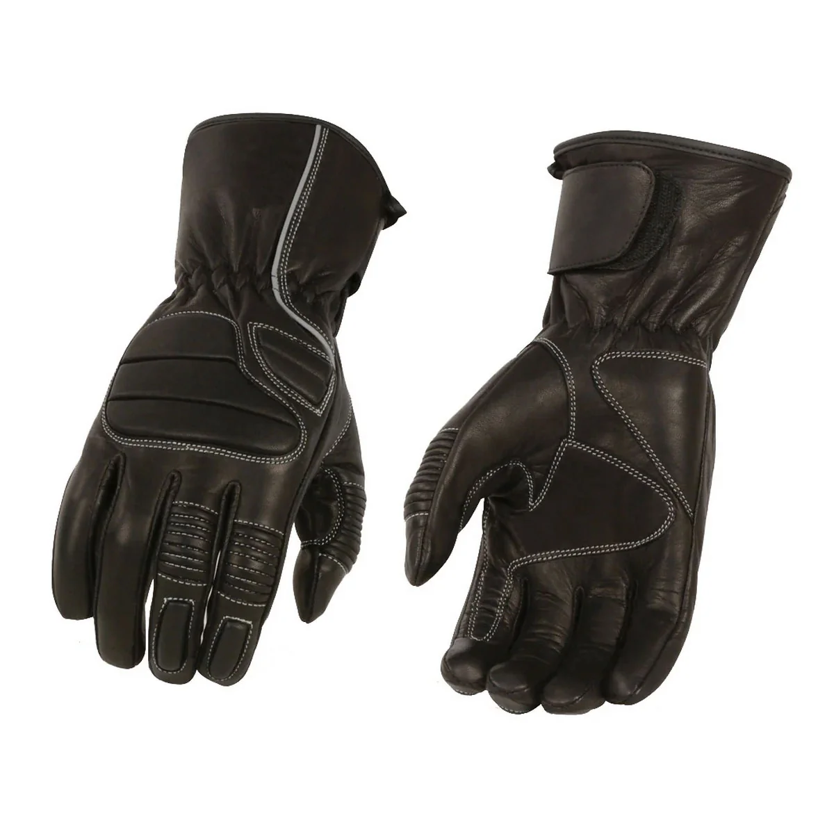 World-Class M Boss Motorcycle Apparel BOS37500 Men’s Black Thermal Lined Padded Back Gauntlet Gloves with Reflective Piping High-Grade