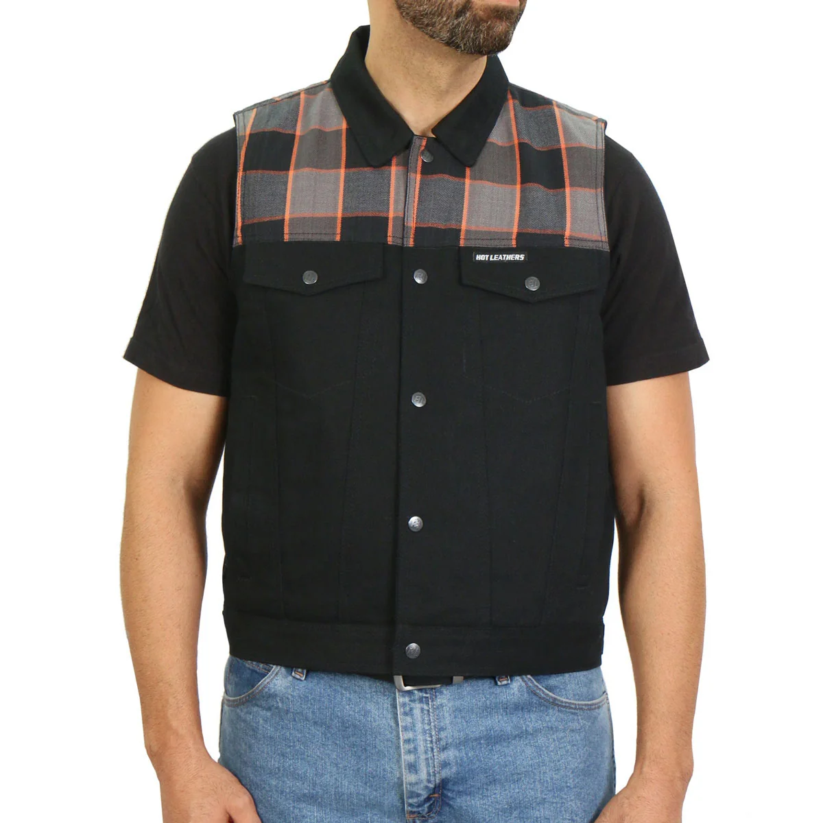 Elite Hot Leathers M6204 Men’s ‘2-Tone’ Denim and Flannel Club Style Biker Vest Stylish