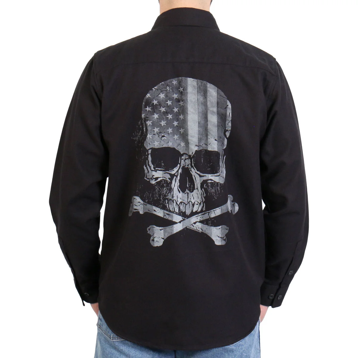 Organic Hot Leathers FLM2113 Men’s Black Flag Skull Long Sleeve Flannel Shirt Next-Generation