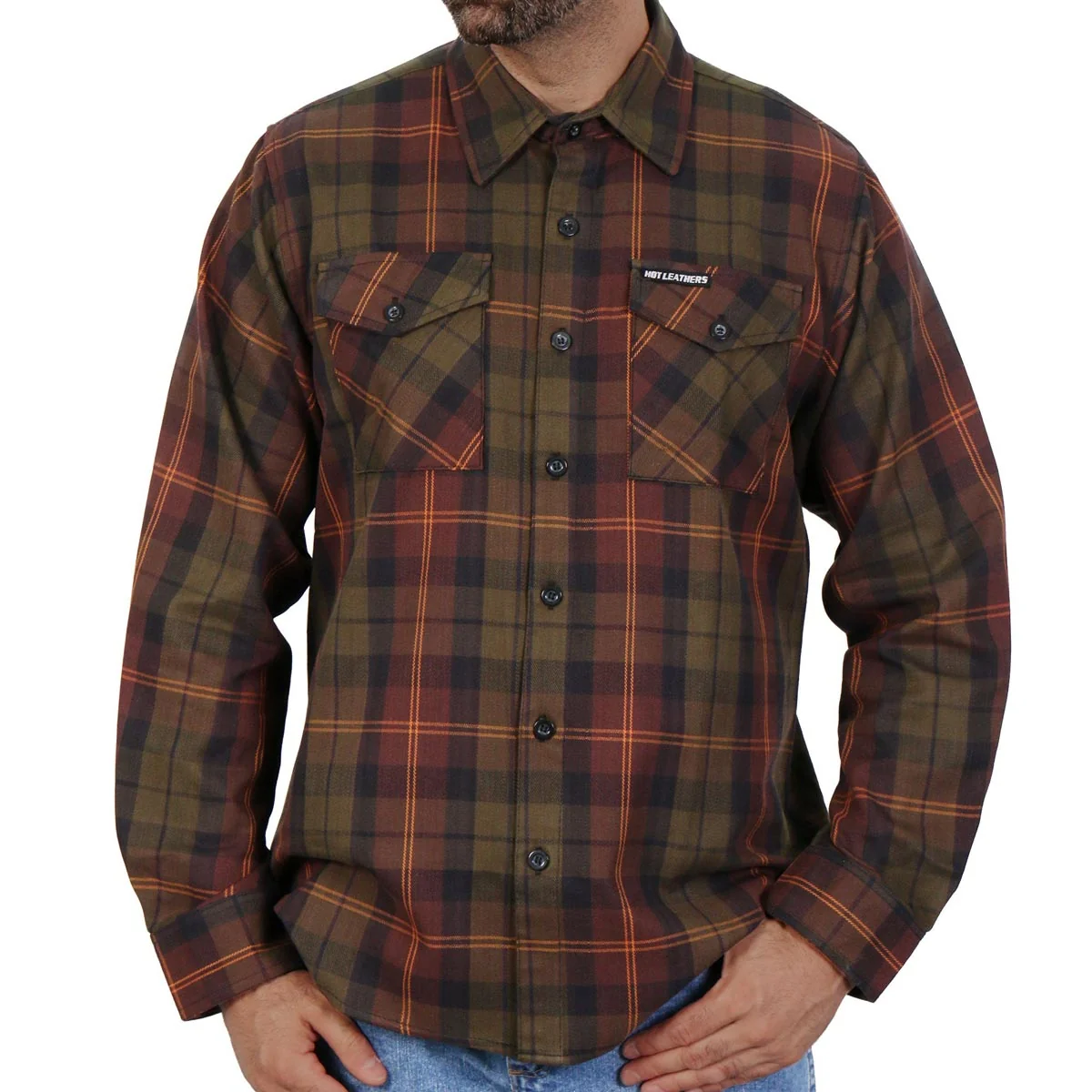 Next-Generation Hot Leathers FLM2040 Men’s Green Orange and Brown Long Sleeve Flannel Shirt Luxury