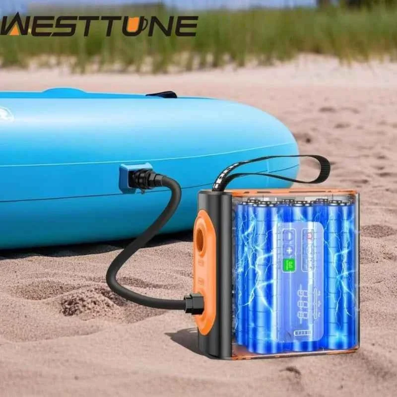 Relaxed WESTTUNE Rechargeable Portable Electric Air Pump with Inflation Deflation LED Display and Nozzle Set Artisan