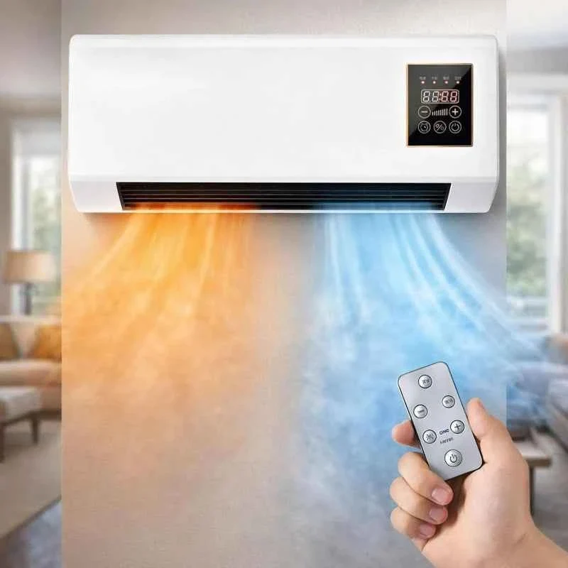 Flexible 1800W Wall-Mounted Heating Cooling Fan with Remote Control LED Display Touch Controls Official