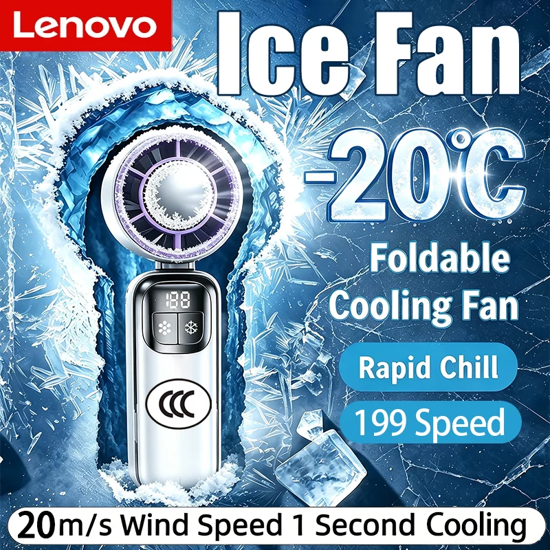 Crafted Lenovo 199-Speed Foldable Ice Cooling Handheld Fan with Type-C Charging Digital Display Exceptional
