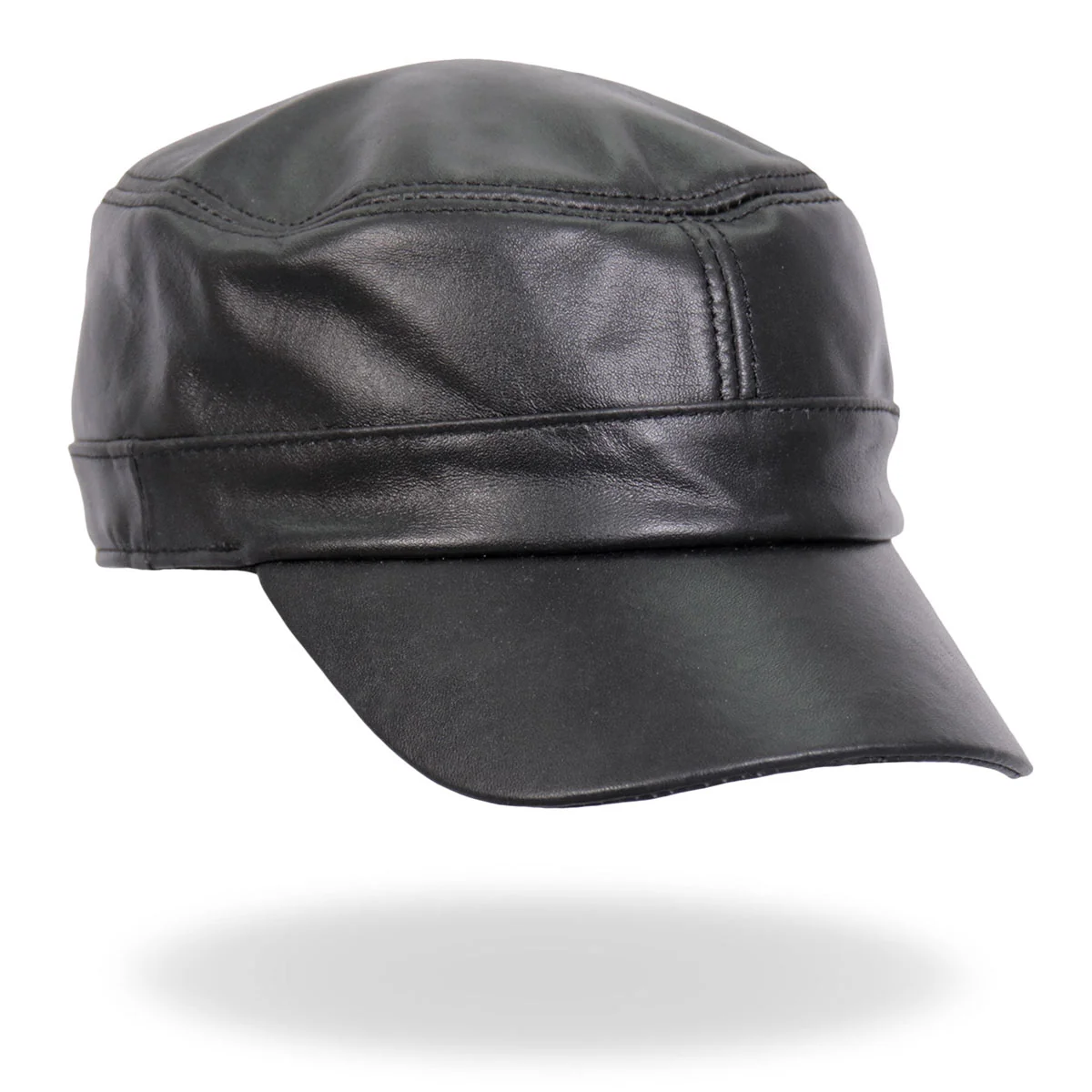Superior Hot Leathers LHA2007 Black Leather Cadet Cap Genuine