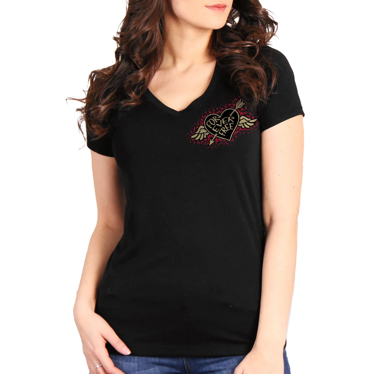 Trusted Hot Leathers GLD1550 Ladies Black Rose Wings V-Neck T-Shirt Specialty