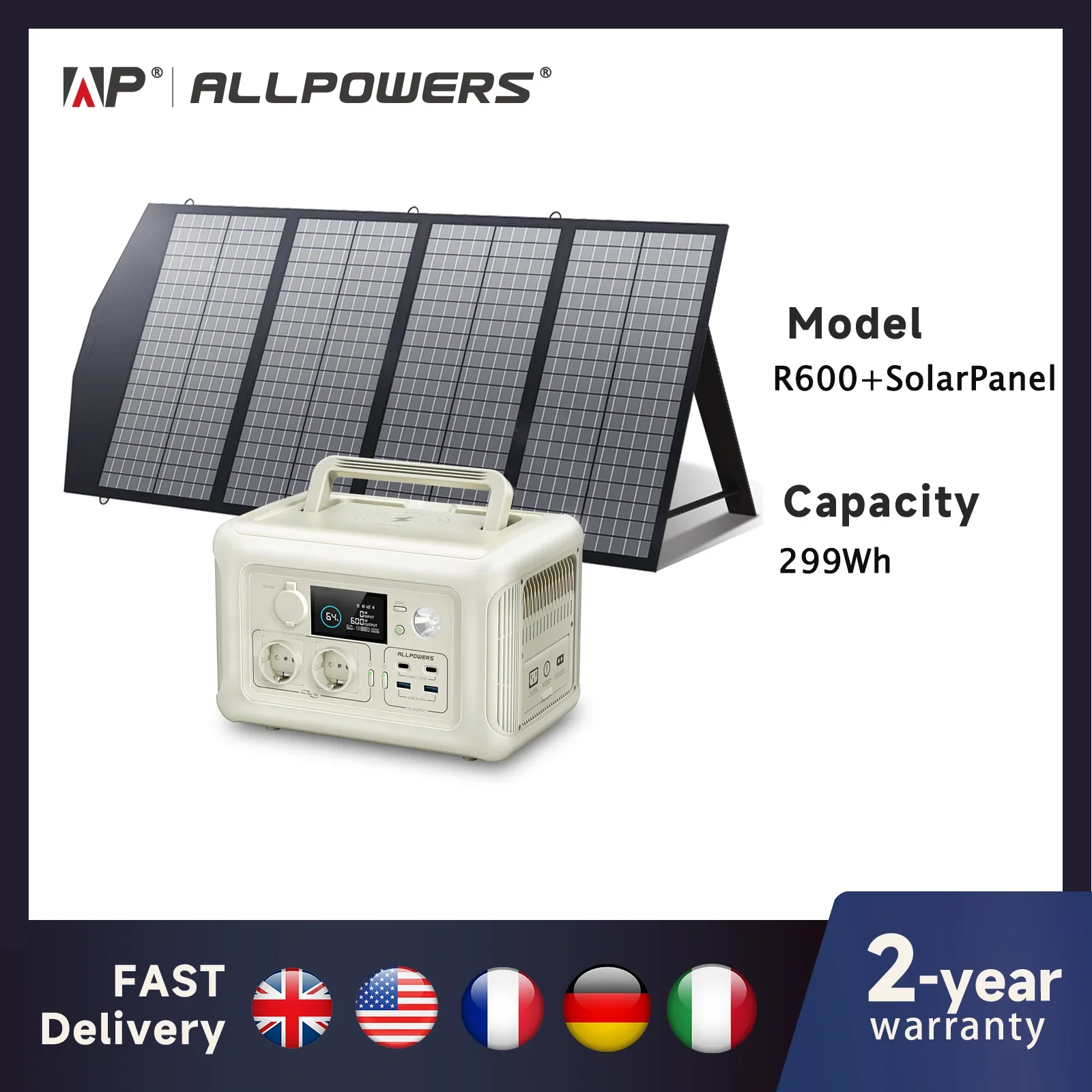Reusable Portable Power Station 299Wh 600W Pure Sine Wave Solar Generator Smart
