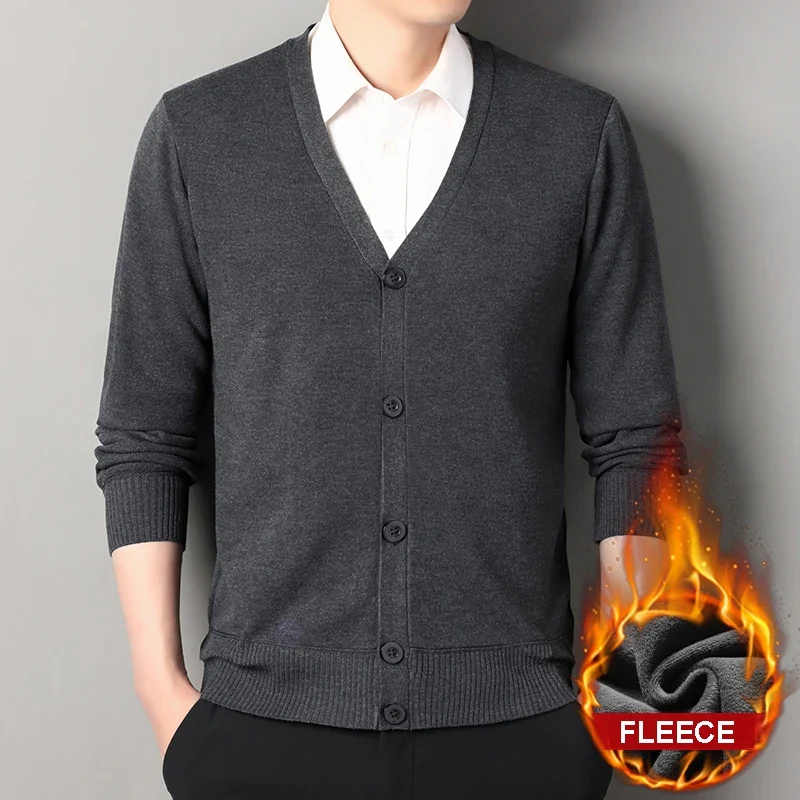 Advanced FLEECE Men’s Smart Casual V-Neck Button Knit Cardigan Sweater – Long Sleeve Green