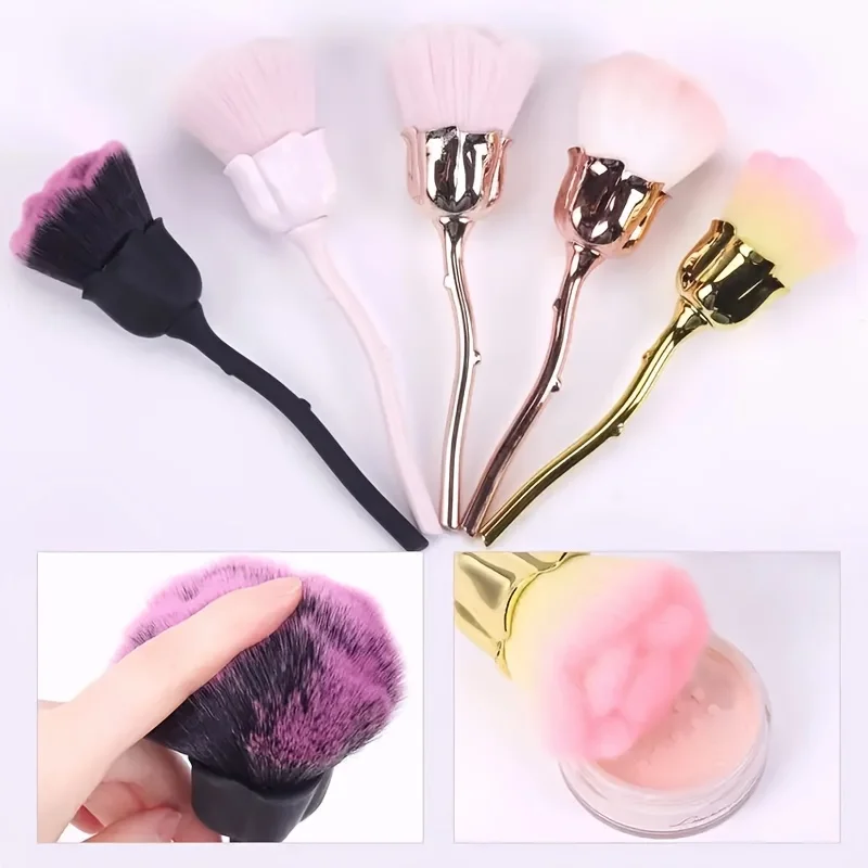 Trusted Rose Shaped Nail Dust Brush – Soft Bristle Makeup Foundation Powder Blusher Beauty Brush Solid