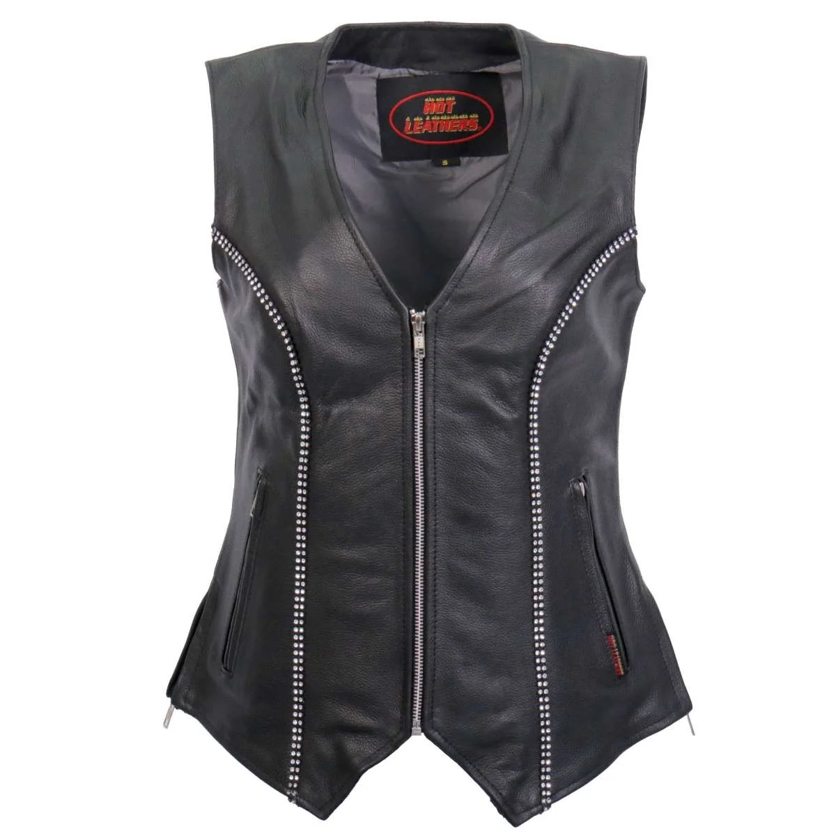 Lightweight Hot Leathers L1016 Ladies ‘Rhinestone’ Black Leather MC Vest Durable
