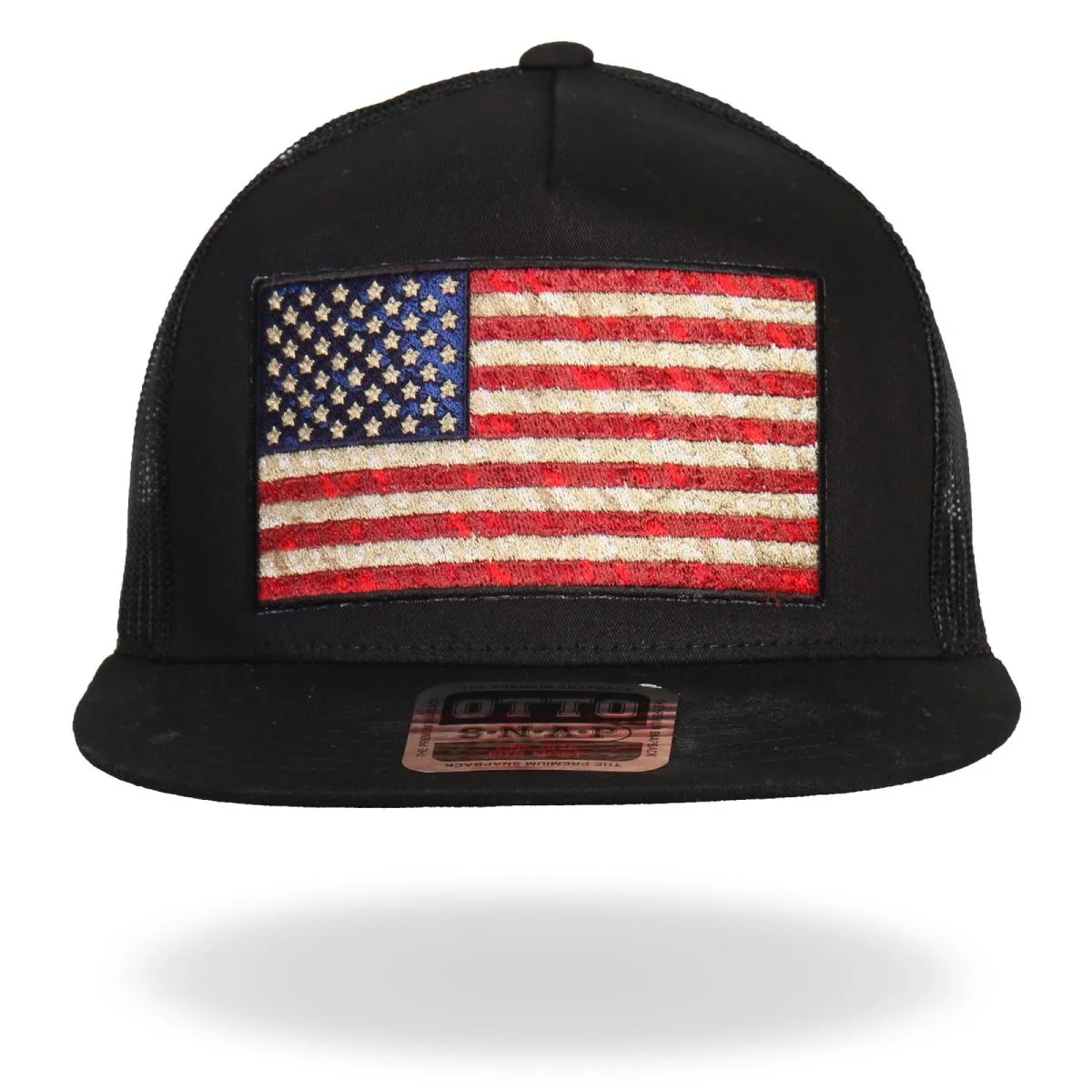 Responsible Hot Leathers GSH2005 Vintage American Flag All Black Snap Back Hat Original