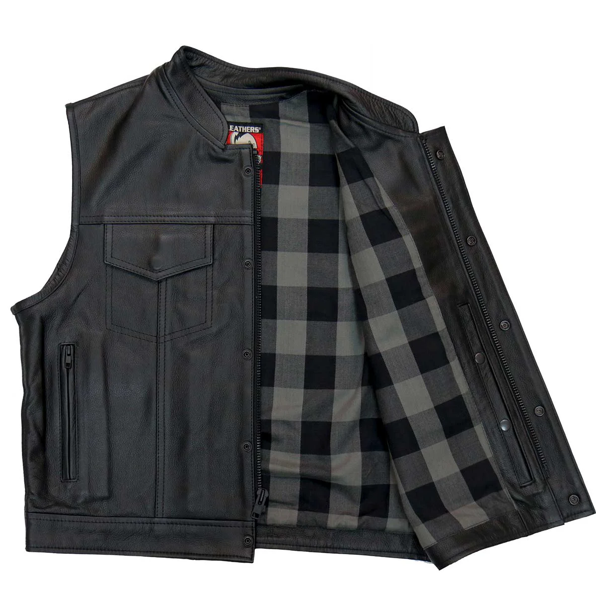 Secure Hot Leathers M1059 Men’s Black Flannel Grey Conceal and Carry Leather Vest Next-Generation
