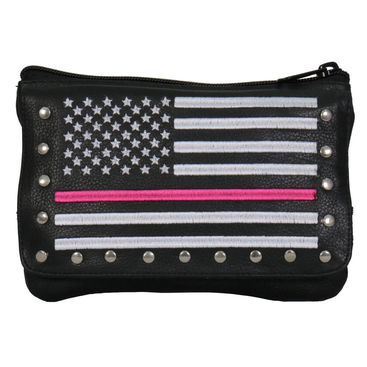 Smooth Hot Leathers CPE2102 Embroidered Clip Pouch Purse with Pink Line American Flag Original Design