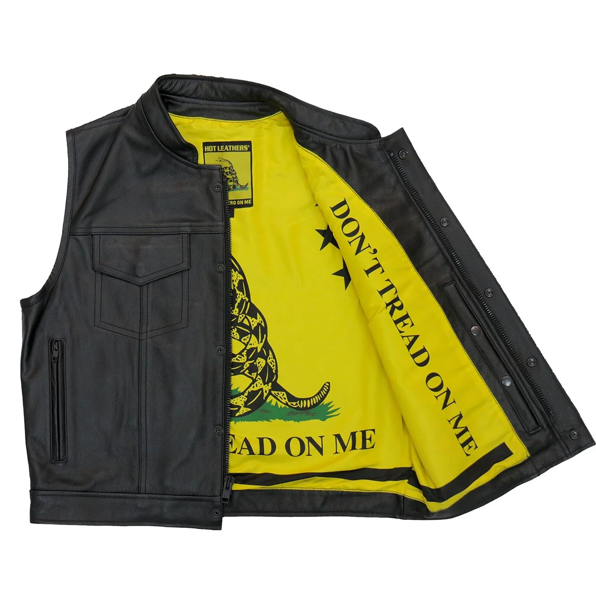 Fashionable Hot Leathers M1053 Men’s Black Dont Tread On Me Conceal and Carry Leather Vest High-End
