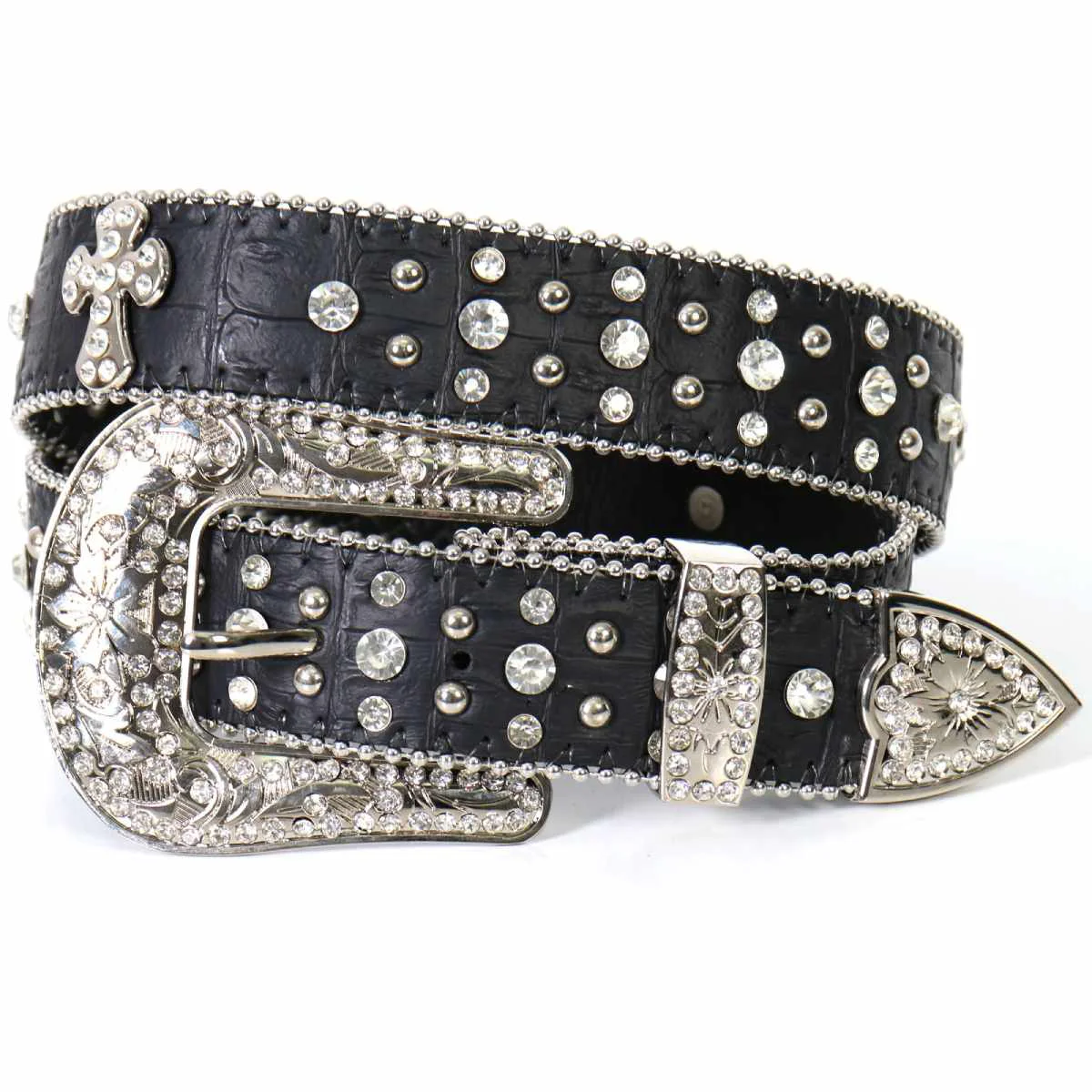 Exclusive Hot Leathers BLA1074 Cross Studs and Rhinestones Leather Belt Modern