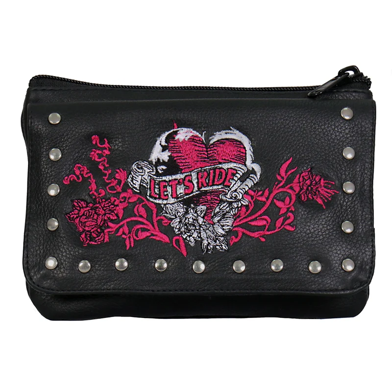 Verified Hot Leathers CPE2101 Embroidered Banner Heart Black Clip Pouch Organic