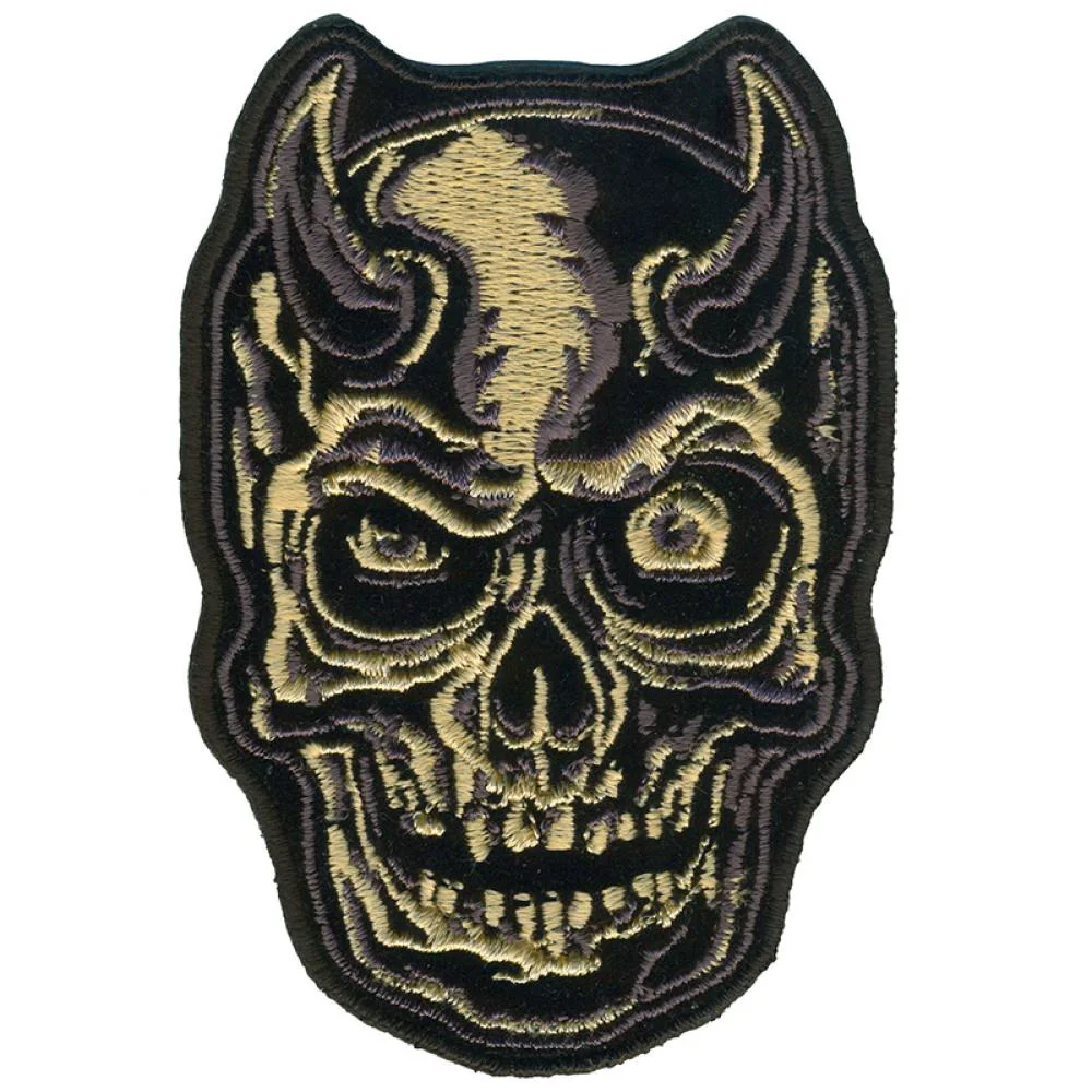 Elite Hot Leathers PPQ1218 Devil Horn Skull 9” Patch Classic
