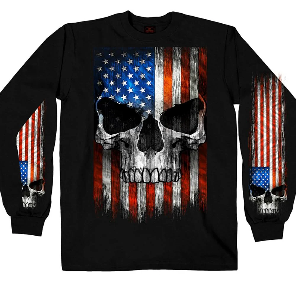 Stylish Hot Leathers GMS2483 Men’s Long Sleeve Patriot Skull Black Shirt Premium