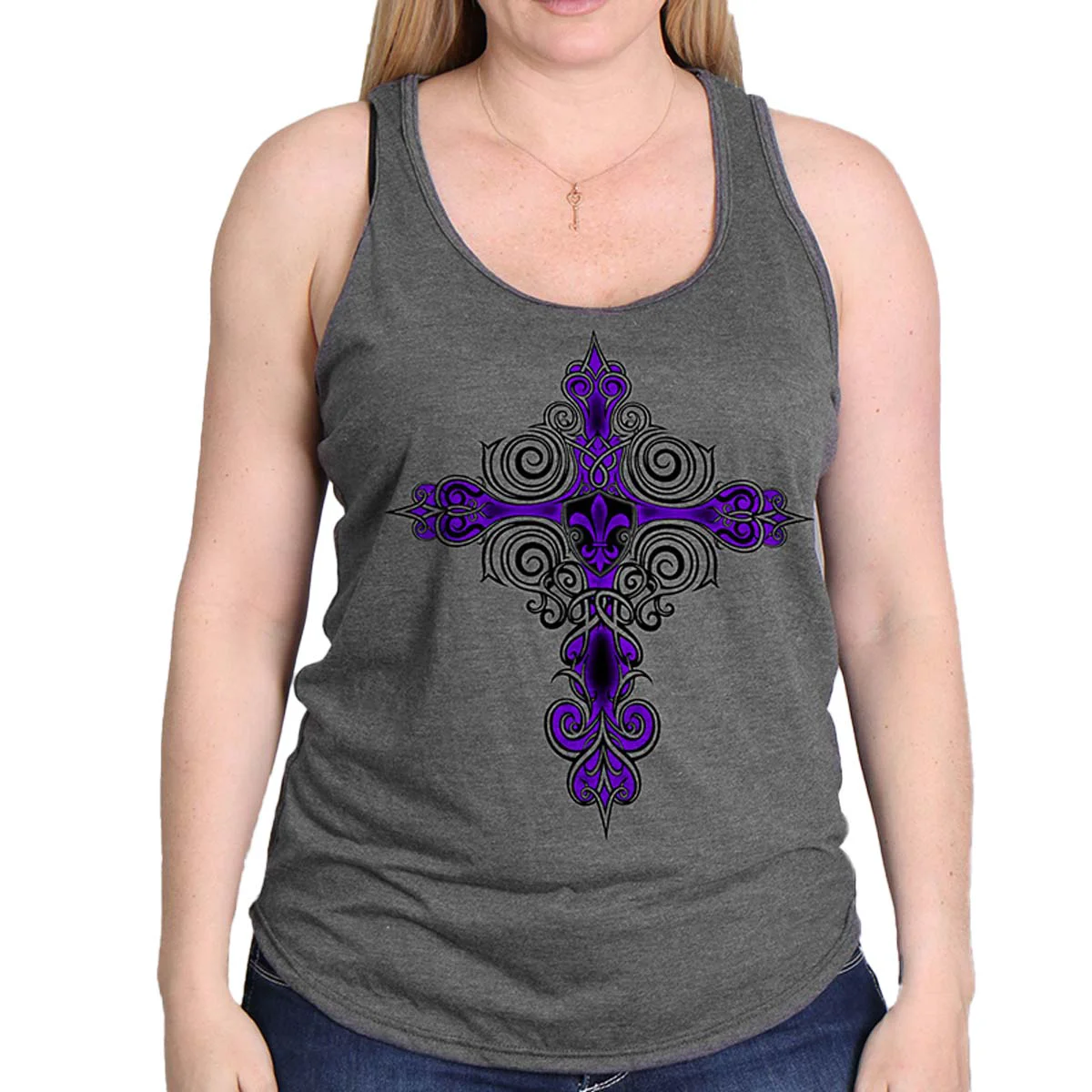 Official Hot Leathers GLC2524 Ladies Dark Gray Cross De Lis Tank Top Shirt Comfortable