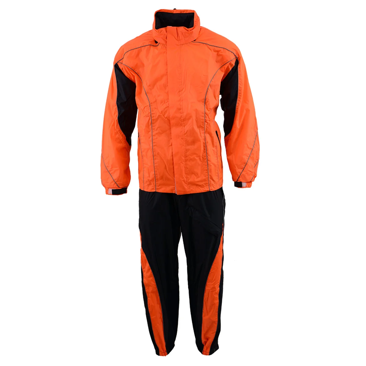 Authentic NexGen Men s XS5020 Orange and Black Hooded Hi Visibility Water Proof Rain Suit with Reflective Piping Practical
