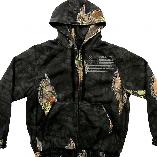 Detailed Mossy Oak and Hot Leathers GMZ4470 Mens Limited Edition Mashup Flag Eclipse Camo Zip Up Hoodie Sweatshirt Recyclable