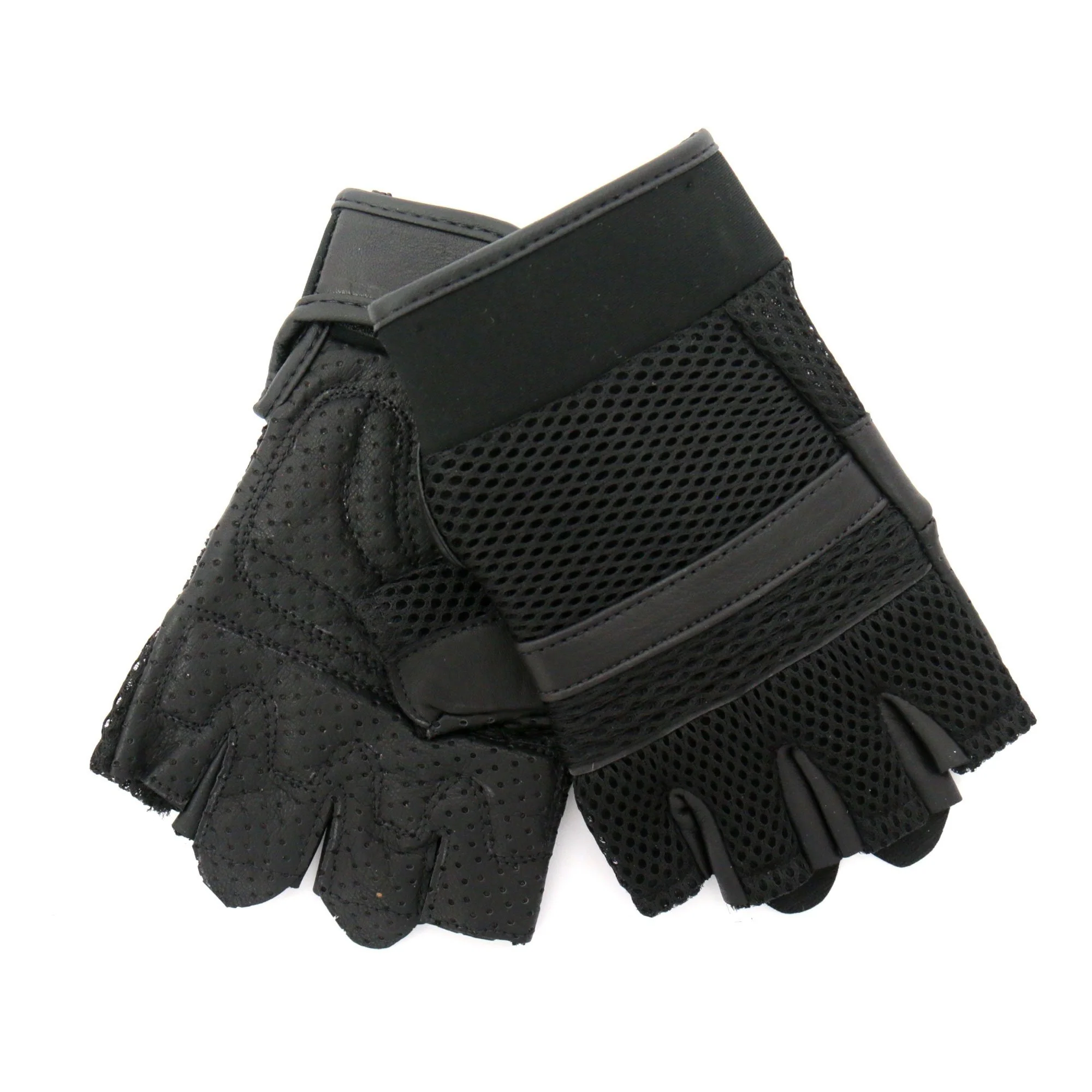 Minimalist Hot Leathers GVM1026 Mens Black Leather and Mesh Fingerless Gloves Lightweight