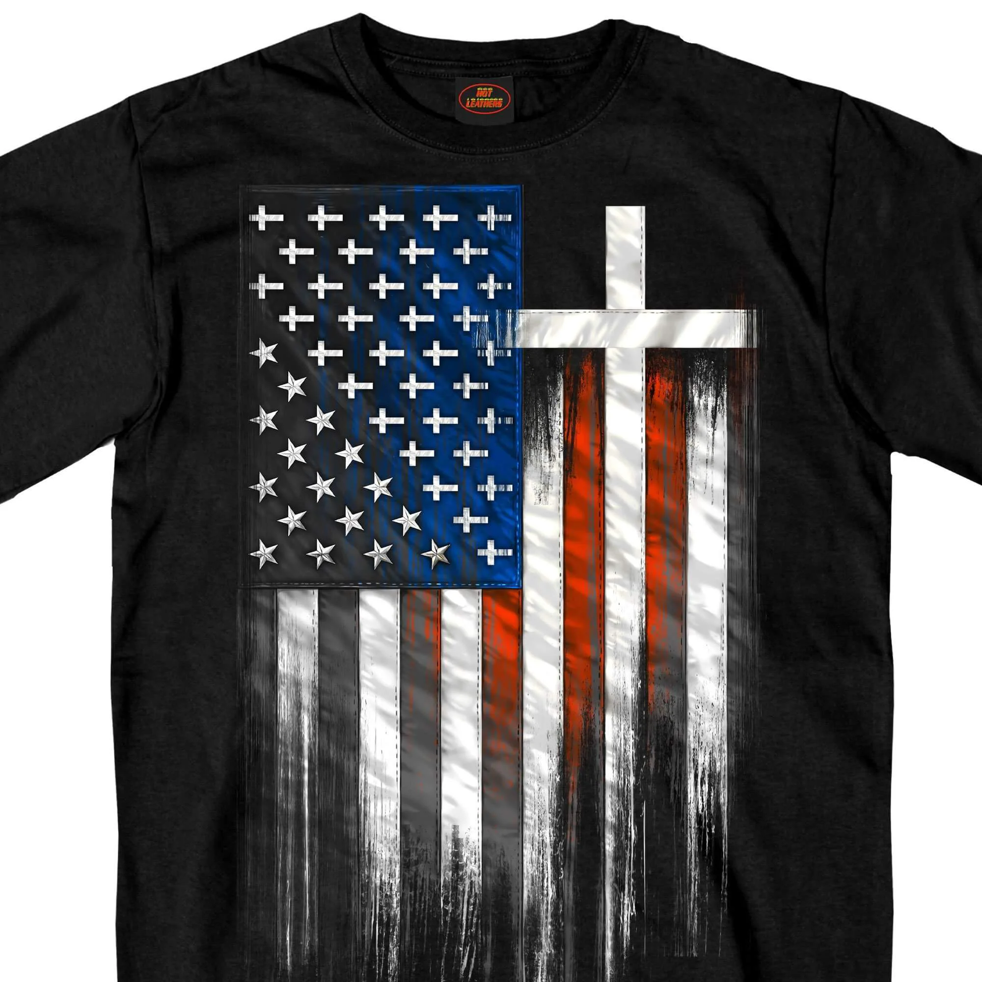 Secure Hot Leathers GMS1466 Men’s American Flag Crosses Black T-Shirt Luxury