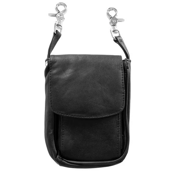Crafted Hot Leathers CPL5012 Black Ladies 3 Pocket Clip Pouch with Strap Stylish
