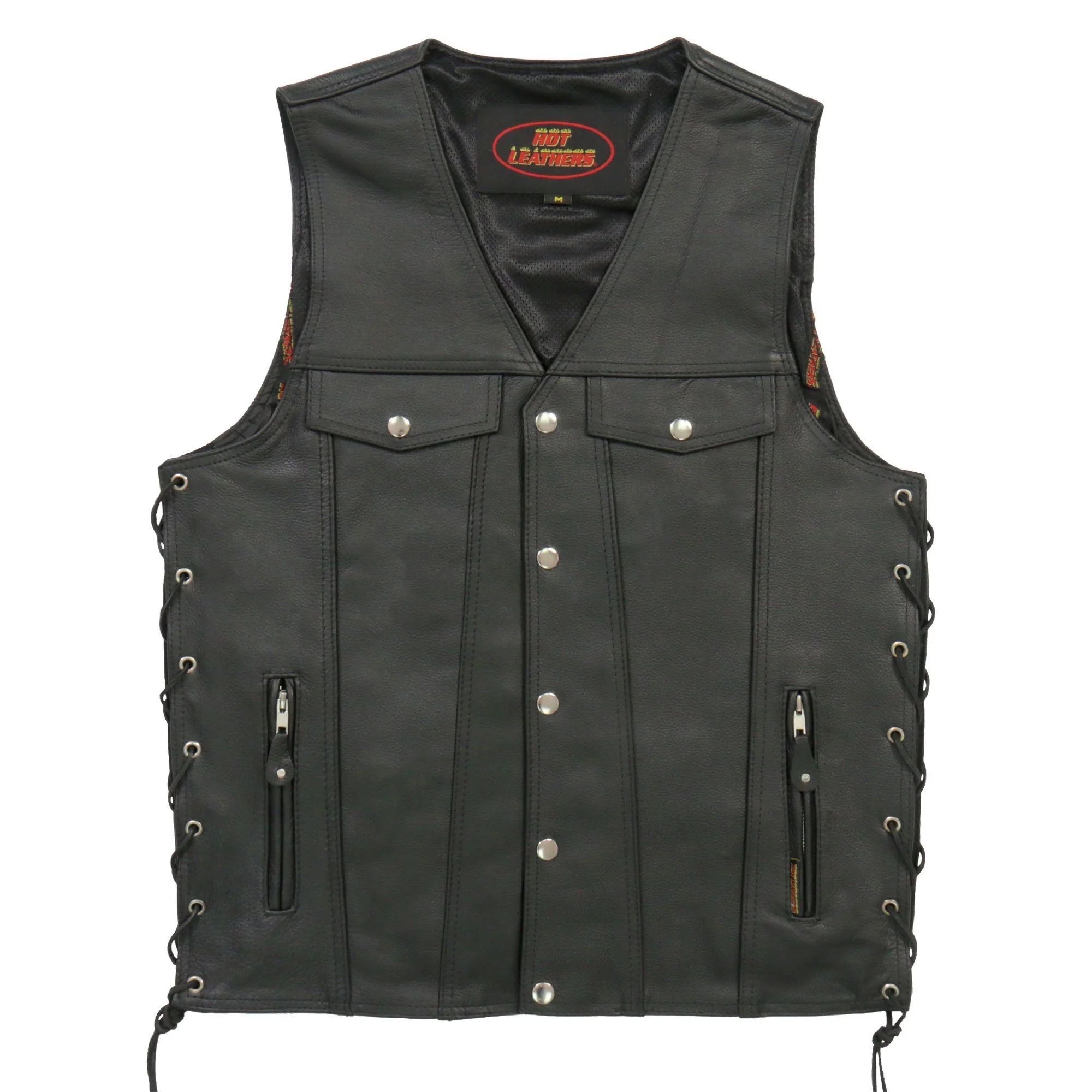 Fine Crafted Hot Leathers M1038 Men s Black ‘Conceal and Carry’ Leather Vest with Side Lace Exceptional
