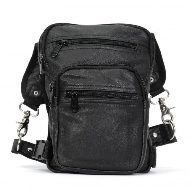 Enhanced Hot Leathers CPL1001 Black Clip Pouch Leather Thigh Bag Powerful