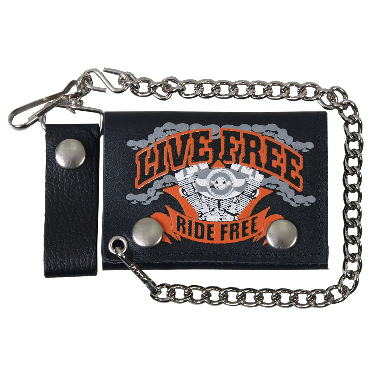 Effective Hot Leathers WLB1009 Live Ride Hard Black Leather Wallet with Chain Excellent