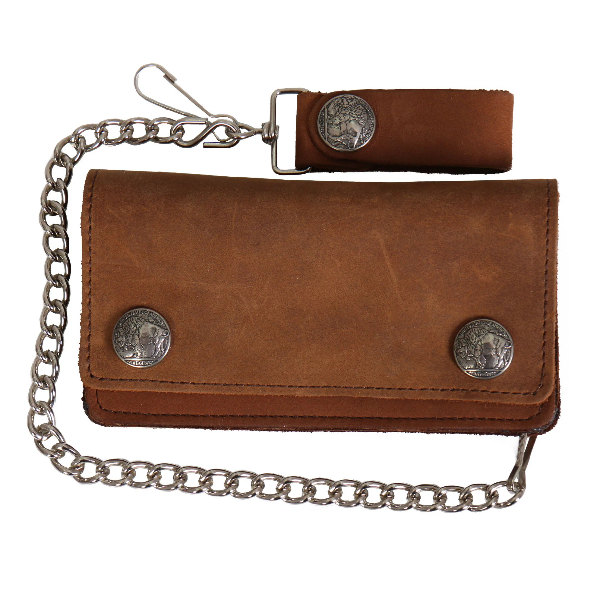 Consistent Hot Leathers WLA2016 Brown Buffalo Nickel Bifold Leather Wallet with Chain Recyclable
