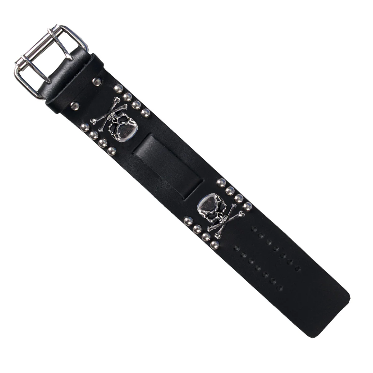 Modern Hot Leathers WTB1018 1.5 Skull and Bones Black Leather Watch Band Clean