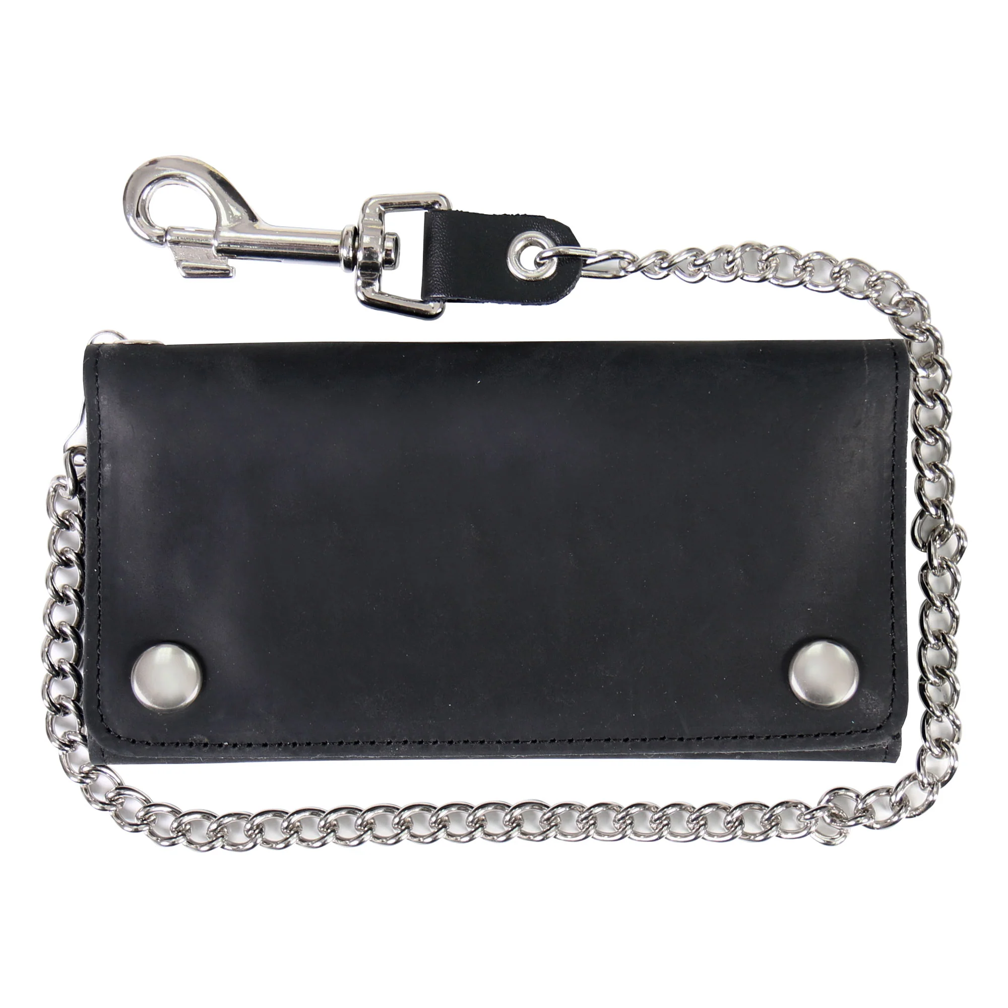 Detailed Hot Leathers WLC3102 Black Premium Leather Tri-Fold Wallet with Chain Versatile
