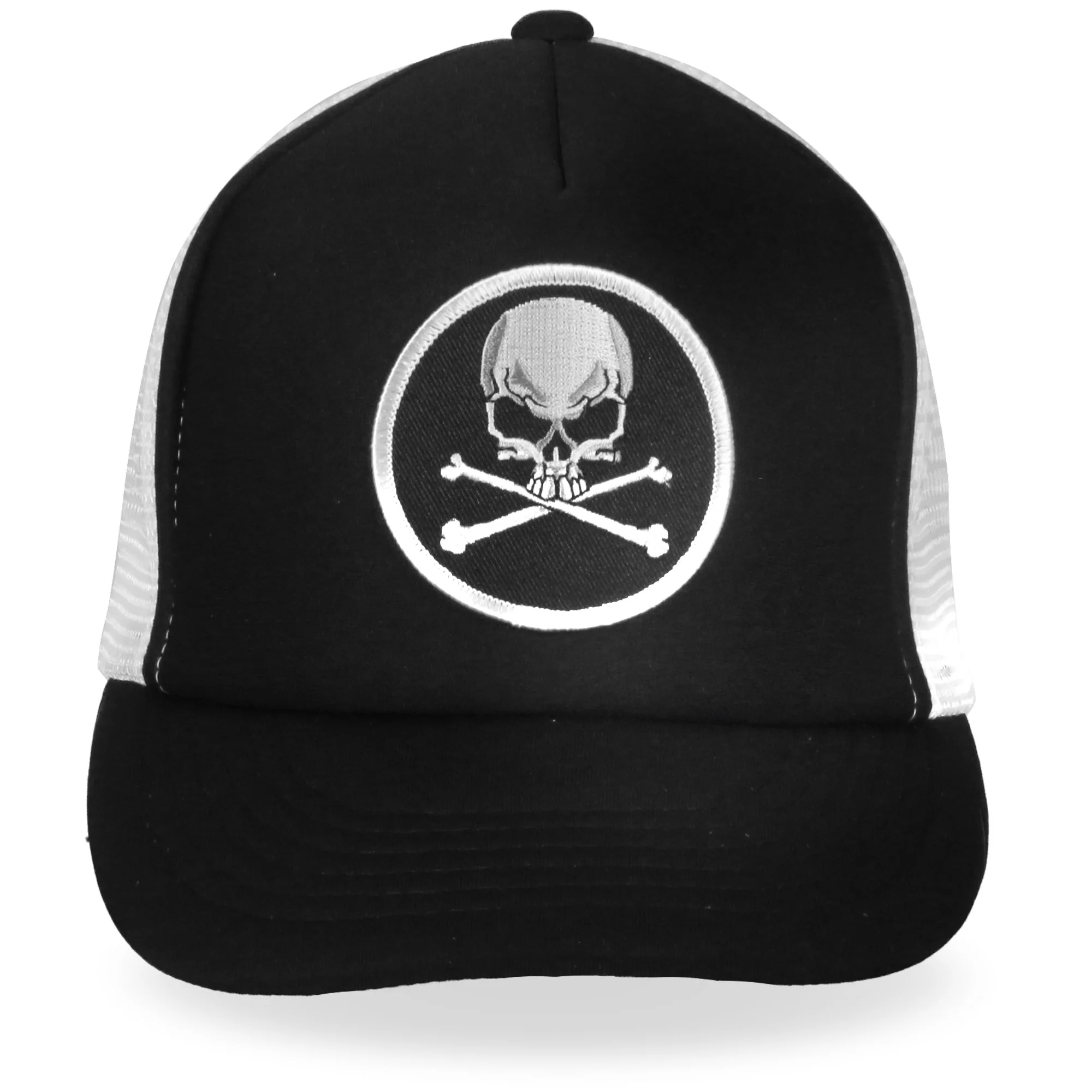 Sophisticated Hot Leathers GSH1008 Skull and Cross Bones Black and White Trucker Hat Detailed
