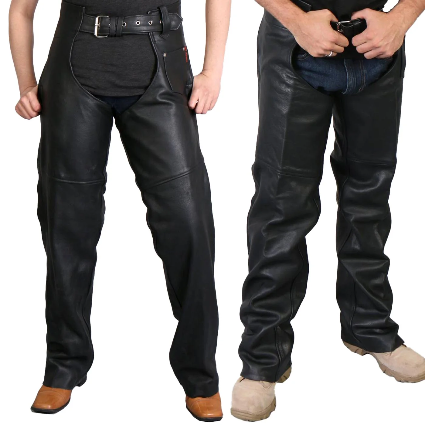 Elegant Hot Leathers CHM1005 Quality Fully Lined Unisex Black Leather Chaps Original