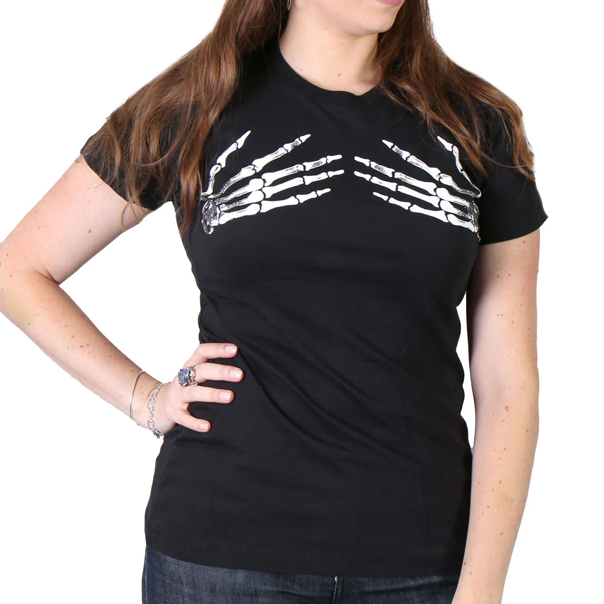 User-Friendly Hot Leathers GLR1012 Ladies Full Cut Skeleton Hands Short Sleeve T-Shirt Environmentally Friendly