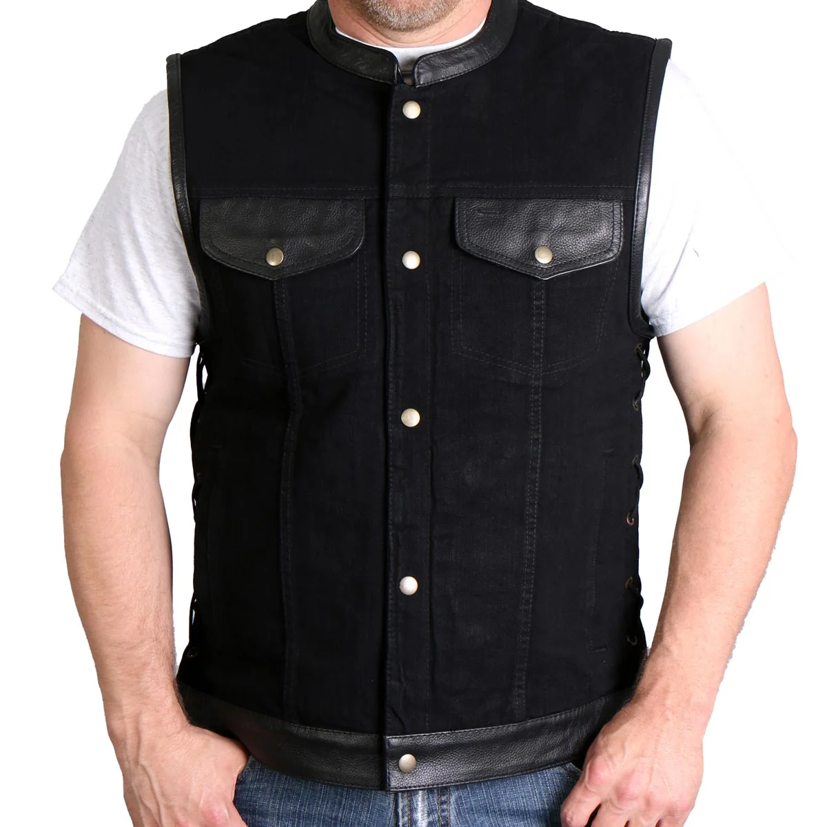 Eco-Friendly Hot Leathers M6101 Men’s Carry Conceal Black Denim and Leather Vest Elite